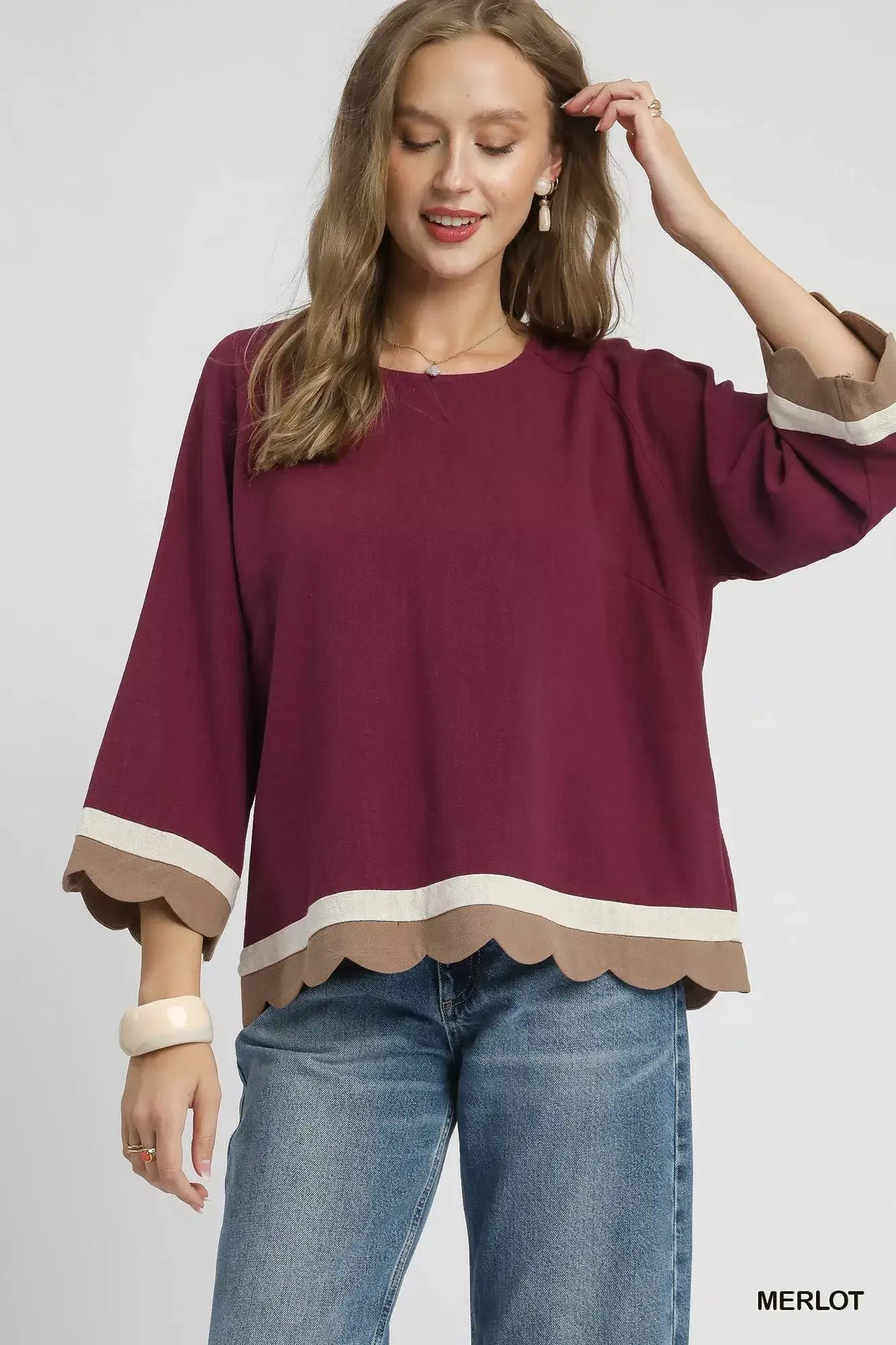 Scalloped Hem Color Block Top | Umgee by Trendsi