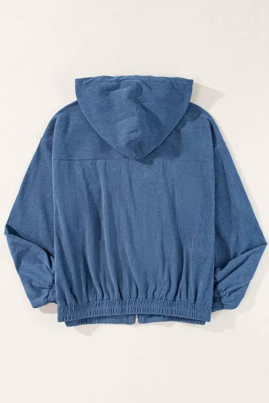 Solid Corduroy Zip-Up Pocketed Hooded Jacket by JUNIPER BLVD