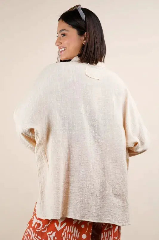 Dolman Sleeve Button Down Gauze Shirt Plus | VERY J by Trendsi