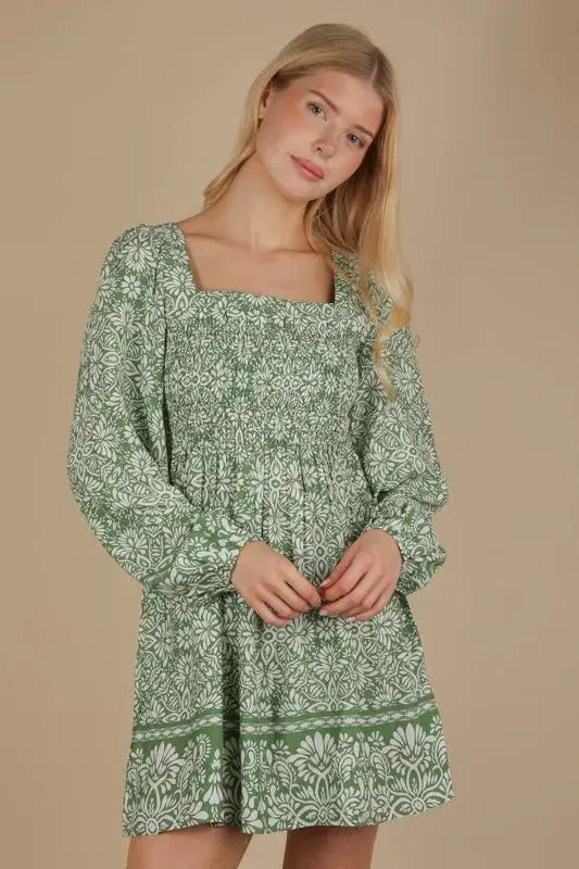 Printed Smocked Chest Boho Mini Dress | VERY J by Trendsi