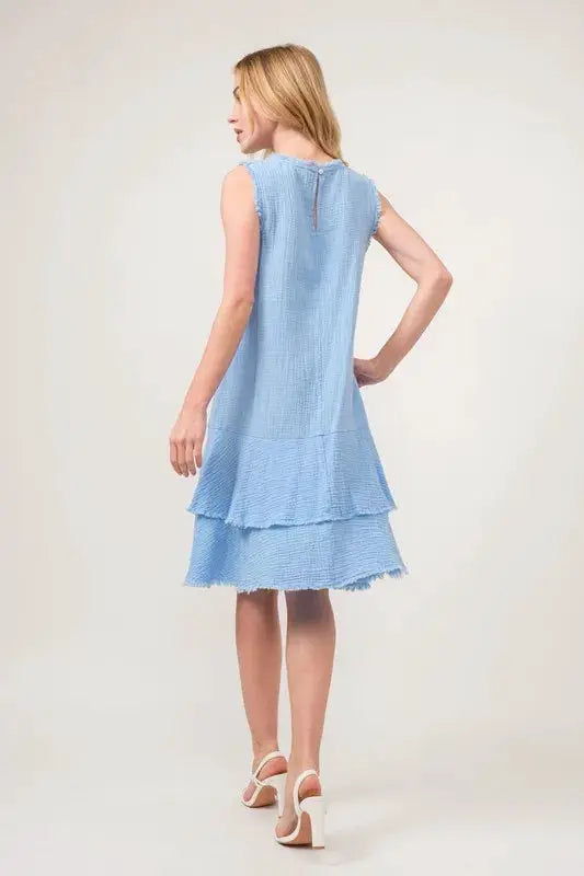 Washed Fringe Detail Tiered Dress | And The Why by Trendsi