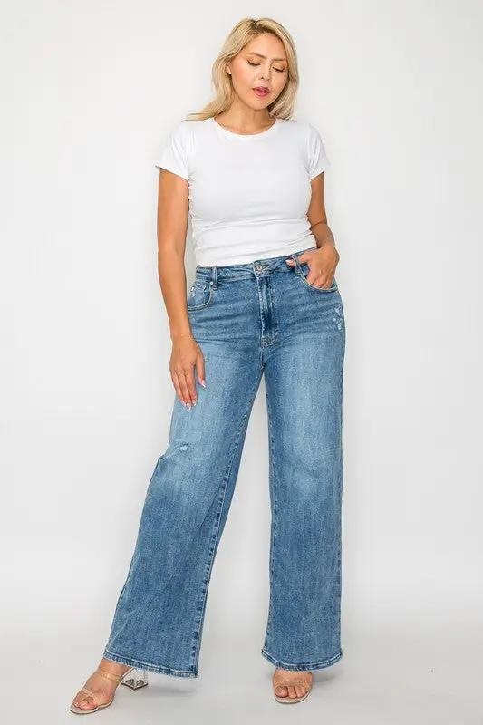 Full Size High Rise Wide Leg Jeans with Pockets | bytos by Trendsi