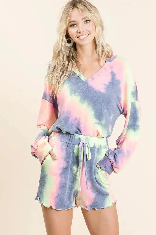 Tie Dye French Terry Shorts and Curly Edge | BiBi by Trendsi