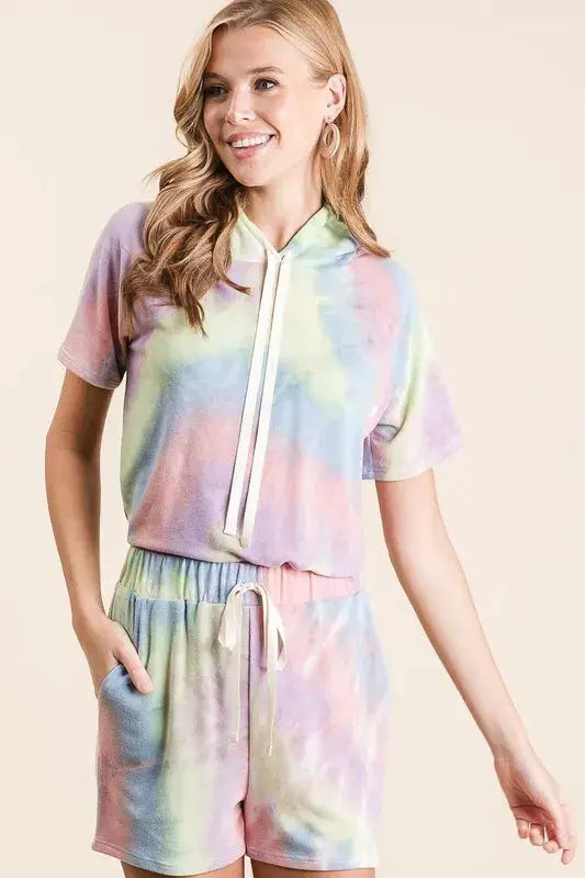 Tie Dye French Terry Casual Shorts with Twill Tape | BiBi by Trendsi