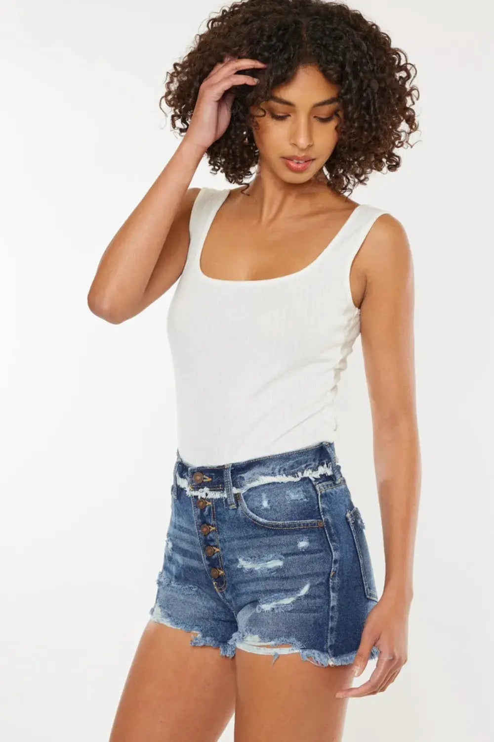 Distressed Button Fly Denim Shorts | Kancan USA by Trendsi