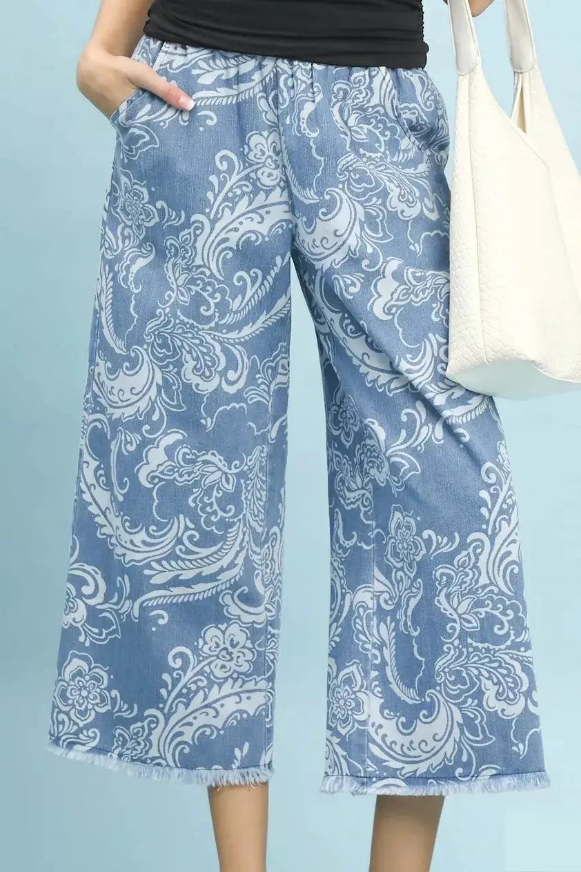 Stone Wash Wide Leg Crop Pants | Umgee by Trendsi