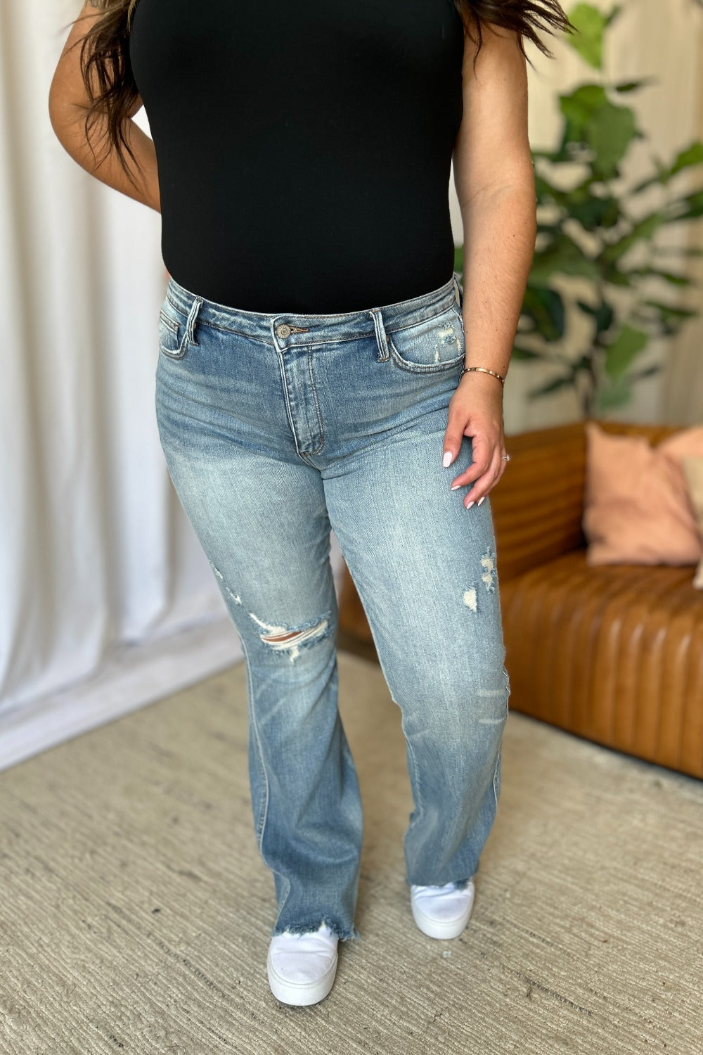 Medium Rise Tummy Control Destroy Flare Jeans | Judy Blue