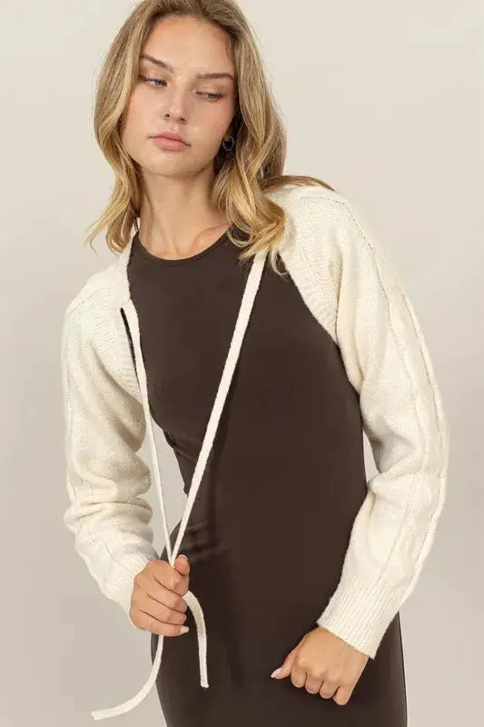 Cable-Knit Tie-Front Shrug | HYFVE by Trendsi