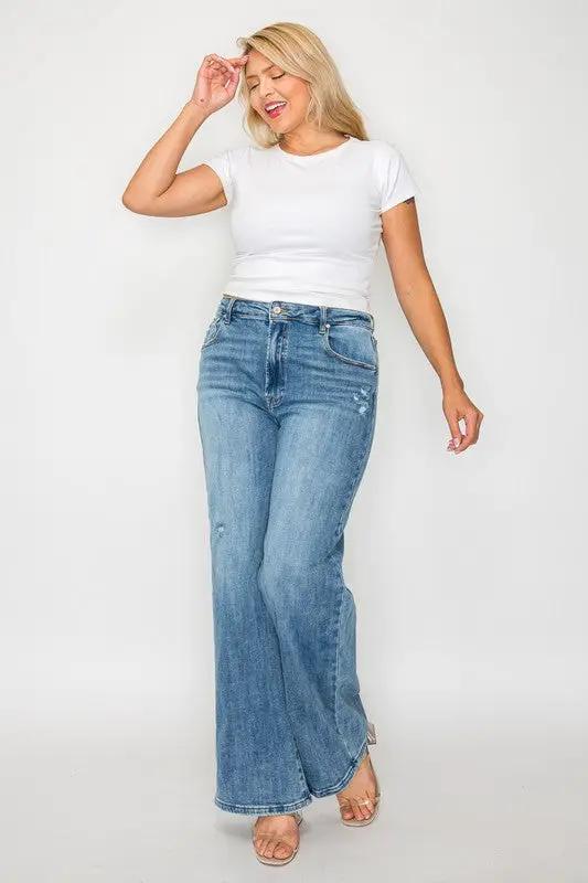 Full Size High Rise Wide Leg Jeans with Pockets | bytos by Trendsi