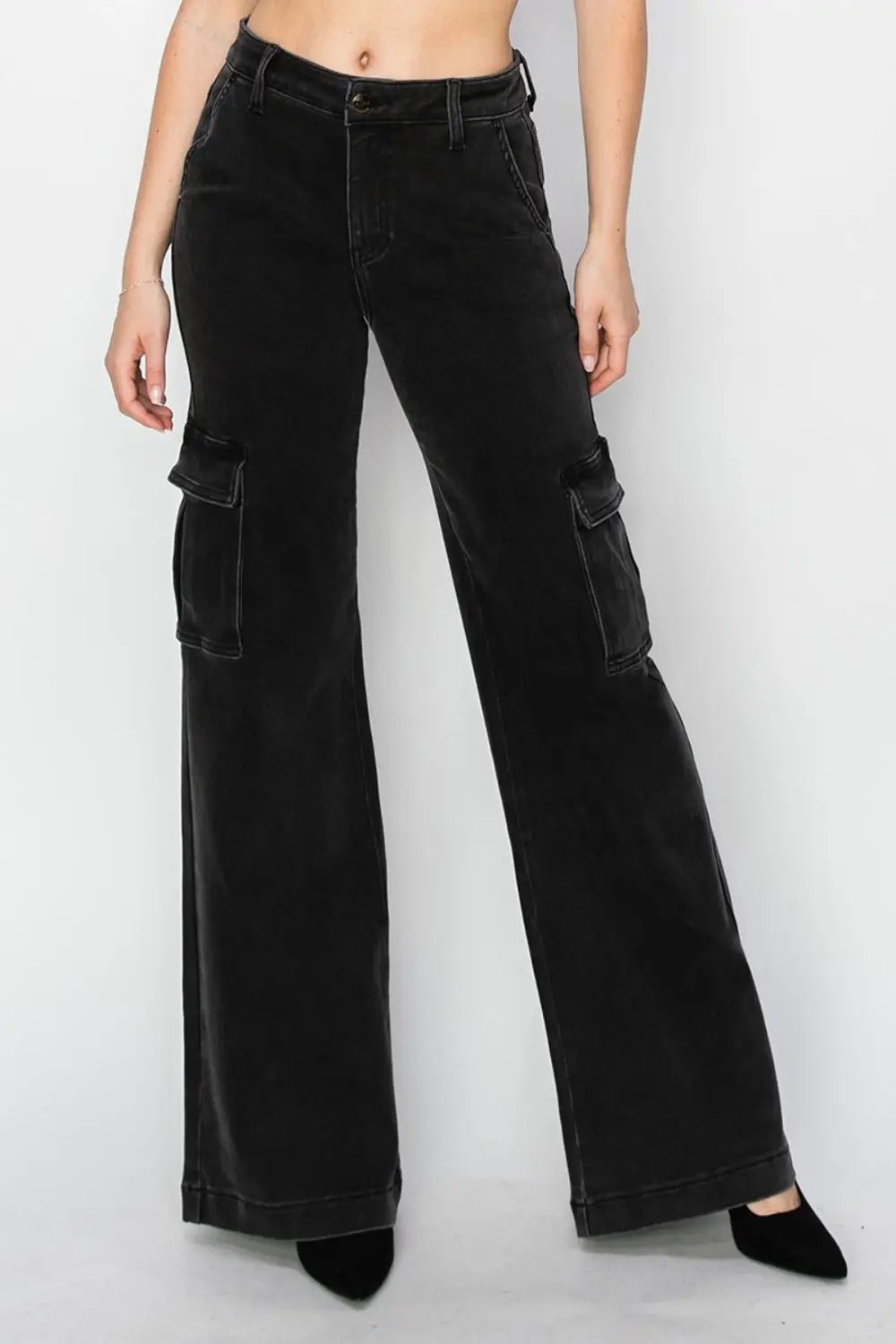 Full Size High Rise Wide Leg Cargo Jeans | Risen by Trendsi