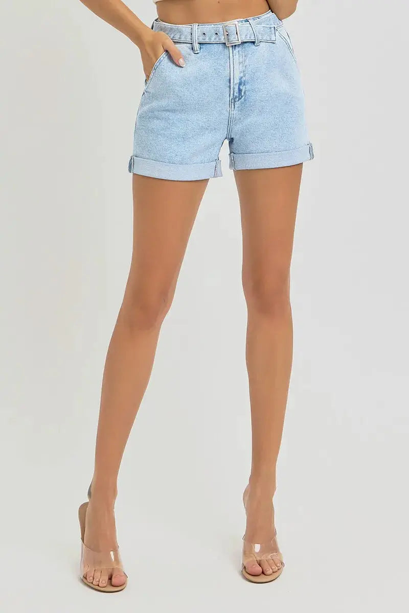 Full Size High Rise Belted Roll Up Shorts Plus | RISEN by Trendsi