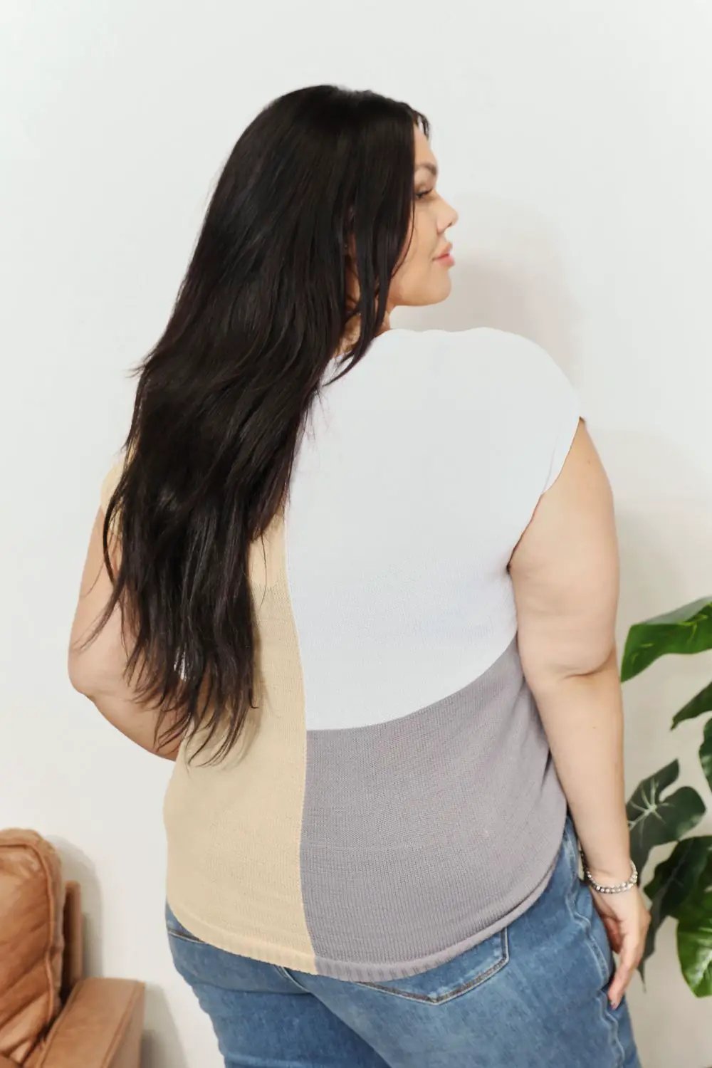 Color Block V-Neck Knit Top by Trendsi