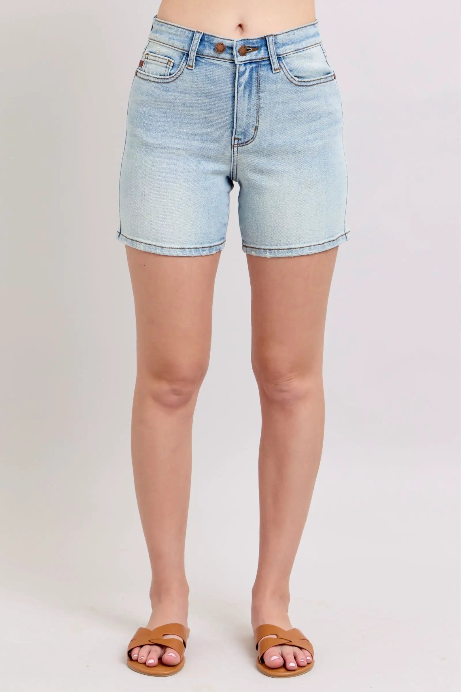 Full Size Two Button Denim Shorts with Pockets Plus Size | Judy Blue by Trendsi