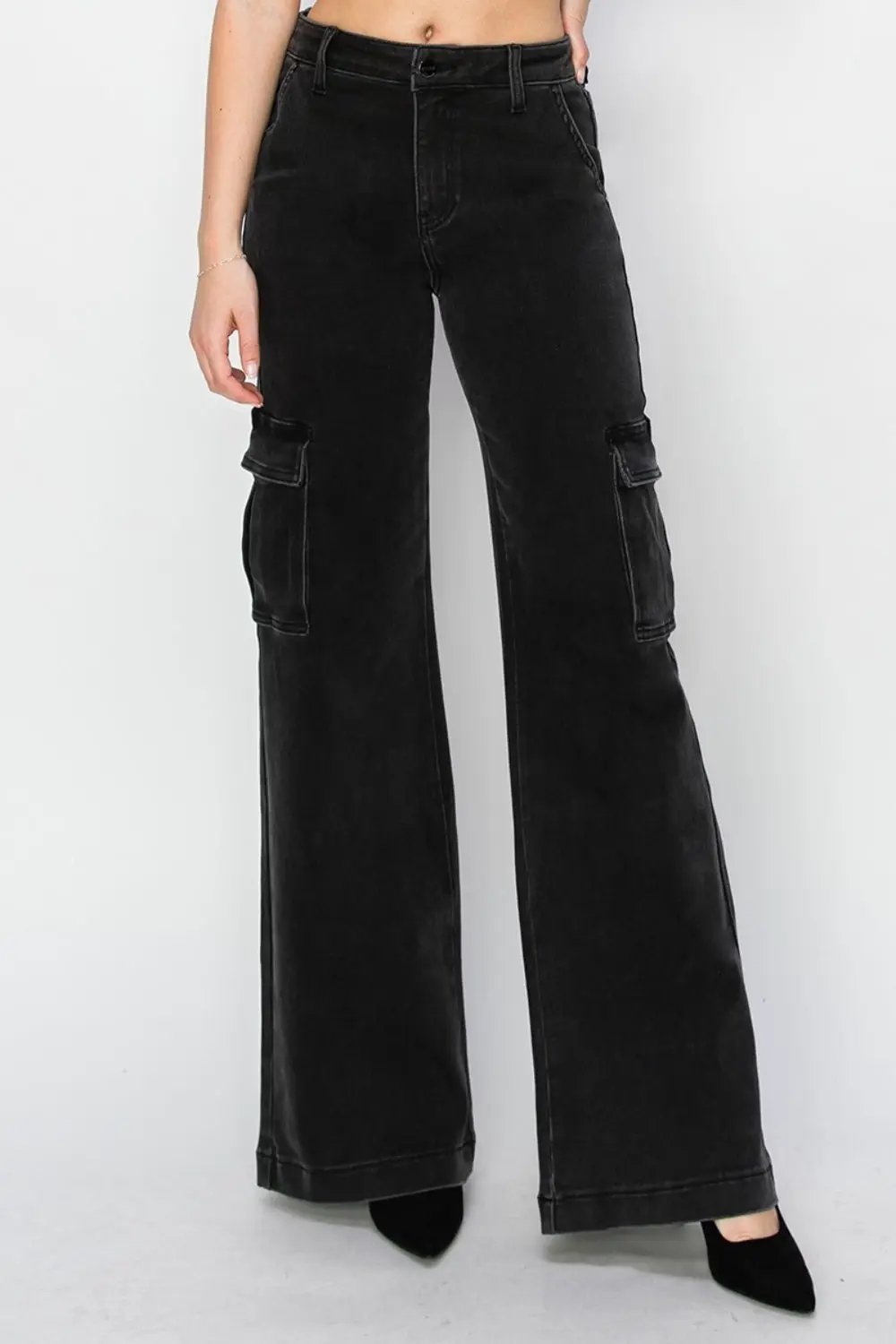 Full Size High Rise Wide Leg Cargo Jeans | Risen by Trendsi