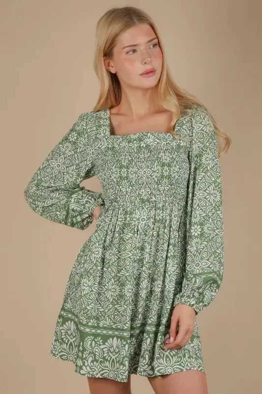 Printed Smocked Chest Boho Mini Dress | VERY J by Trendsi