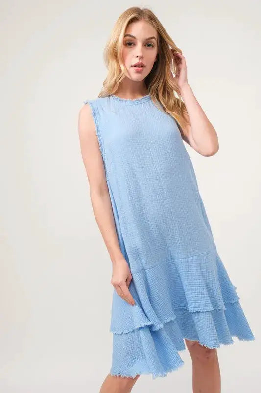 Washed Fringe Detail Tiered Dress | And The Why by Trendsi