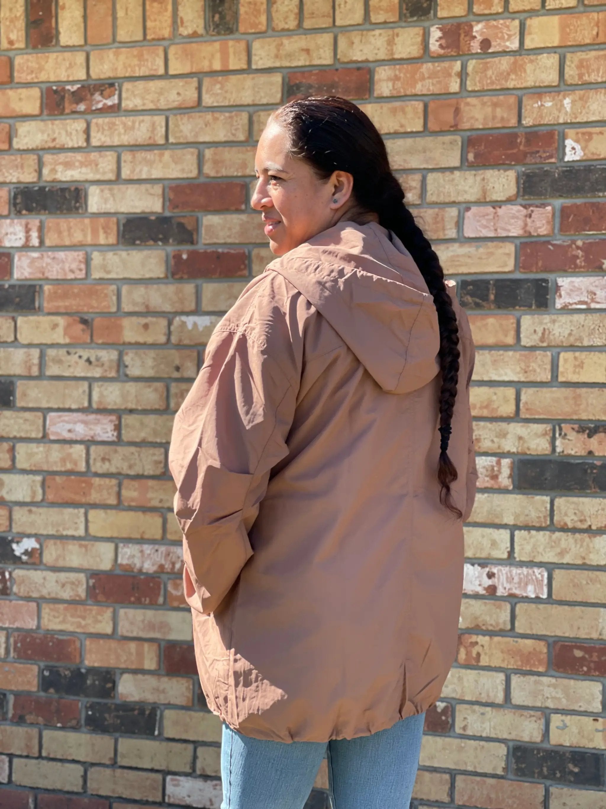 Oversized Front Pocket Drawstring Nylon Windbreaker by YC COLLECTIONS