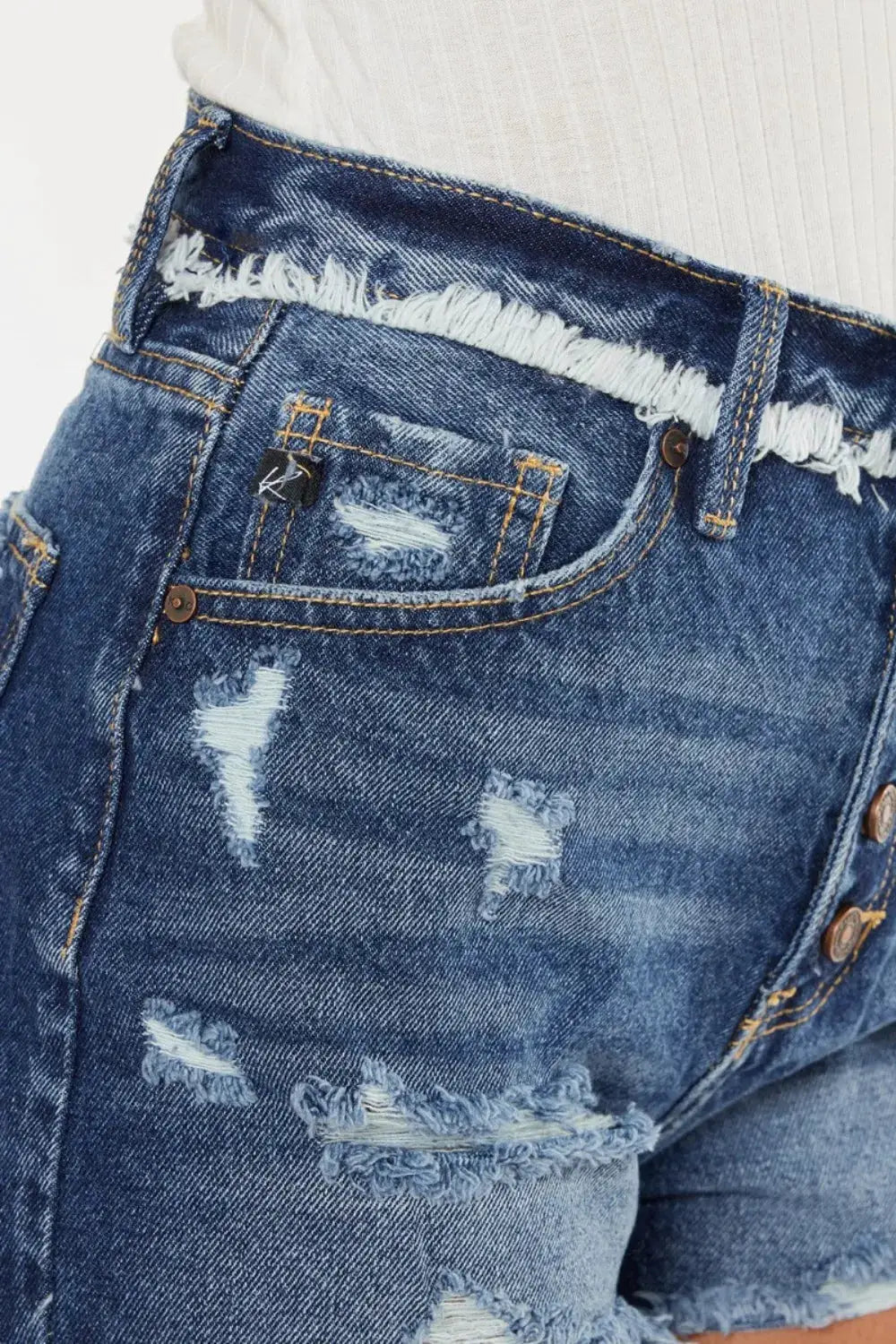 Distressed Button Fly Denim Shorts | Kancan USA by Trendsi