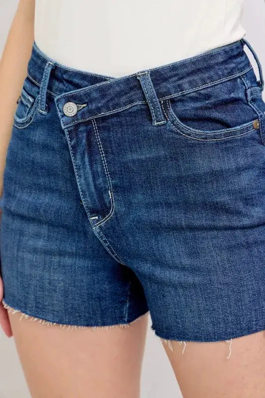Full Size High Waist Criss-Cross Waistband Denim Shorts Plus | Judy Blue by Trendsi