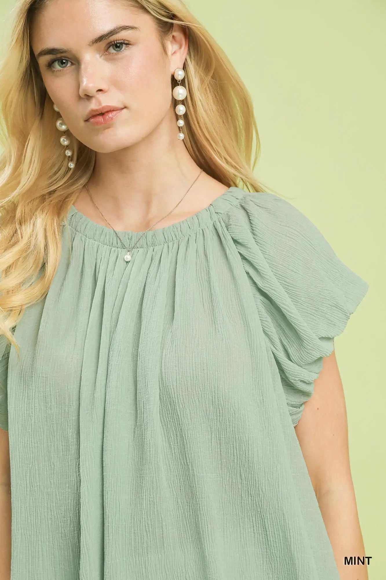 Crinkle Flutter Sleeve Peasant Top | Umgee by Trendsi