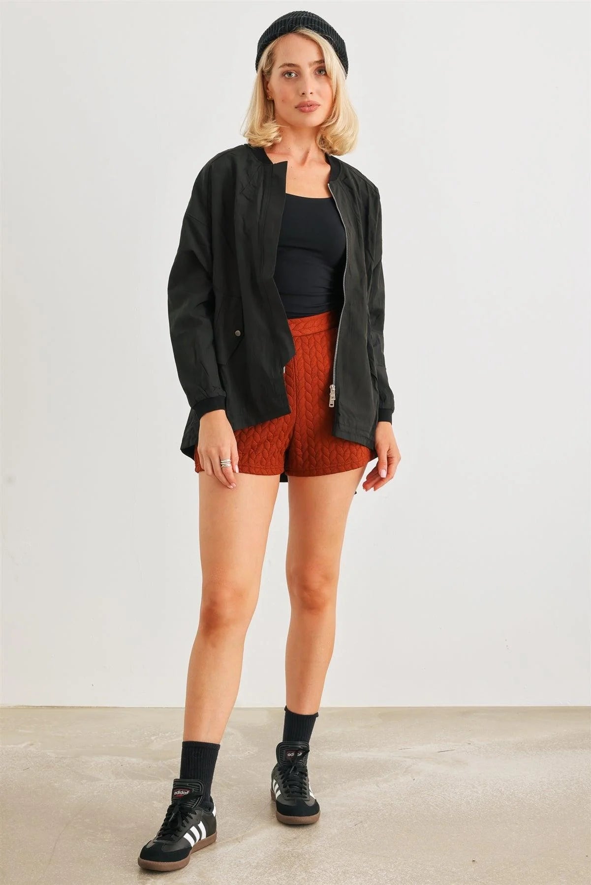 Black Two-Way Zipper Drawstring Waist & Hem Coach Jacket