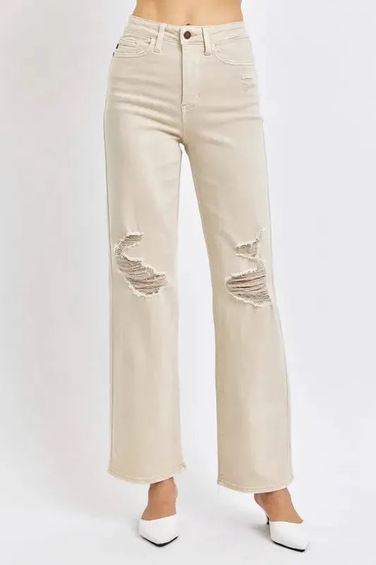 Full Size High Waist Distressed Wide Leg Jeans | Judy Blue by Trendsi