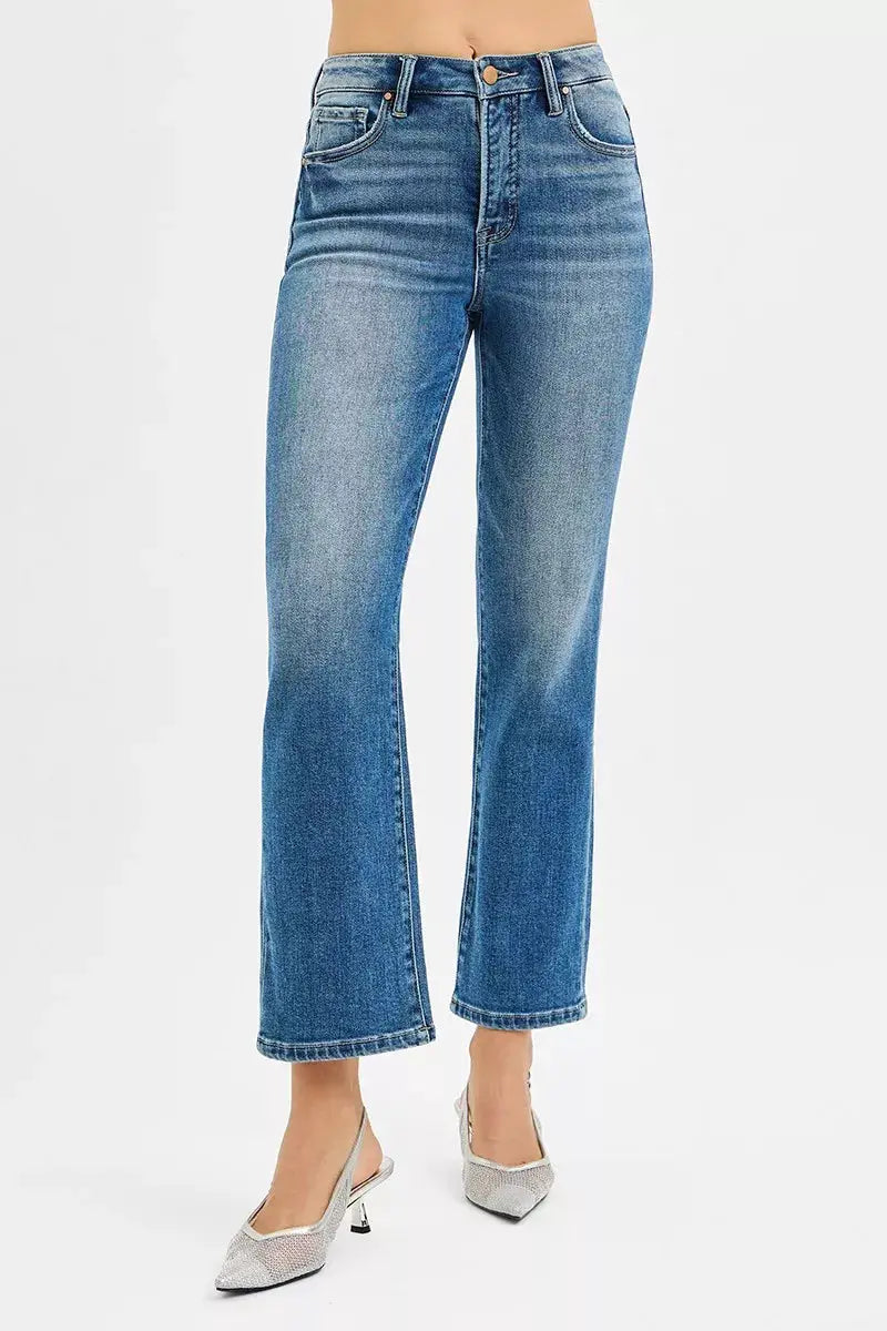 Tummy Control High Rise Crop Straight Jeans | RISEN by Trendsi
