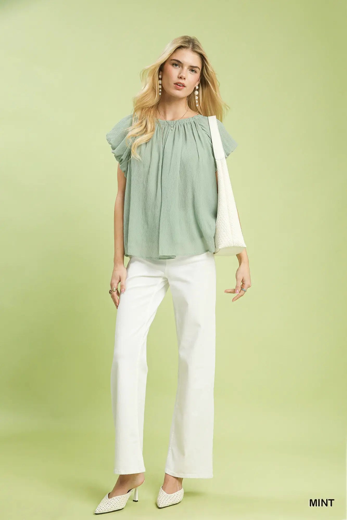 Crinkle Flutter Sleeve Peasant Top | Umgee by Trendsi