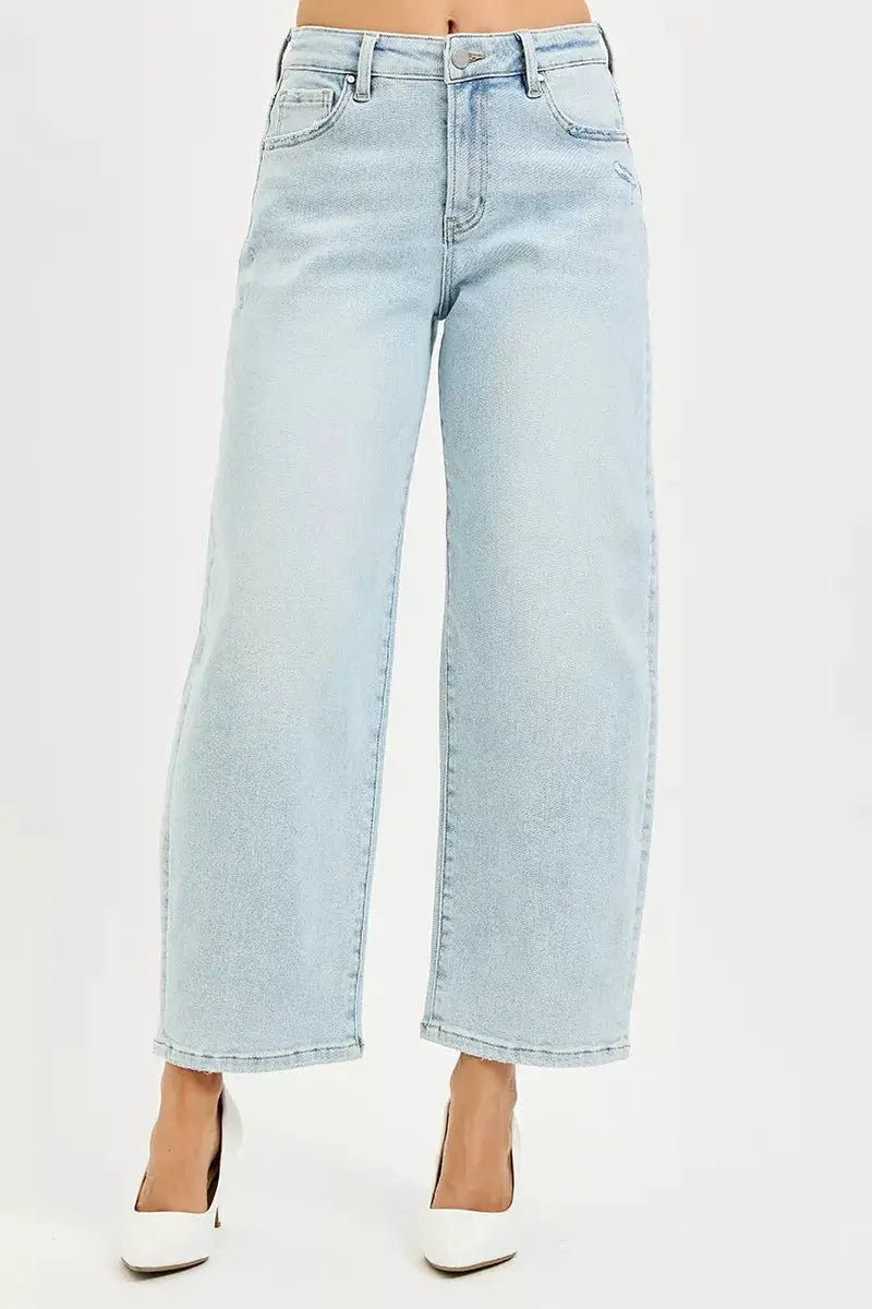 High Rise Crop Barrel Jeans | RISEN by Trendsi
