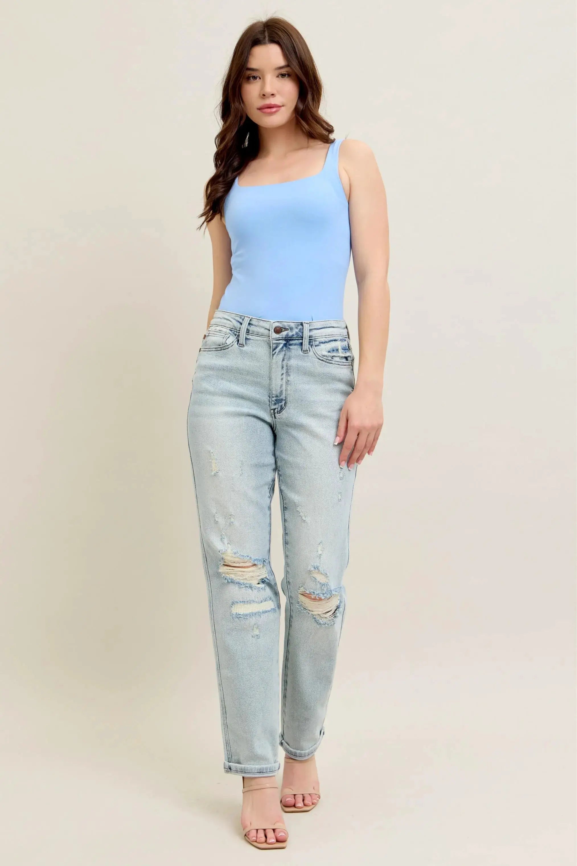 Plus Size Repair Stitch Distressed Boyfriend Jeans | Judy Blue by Trendsi