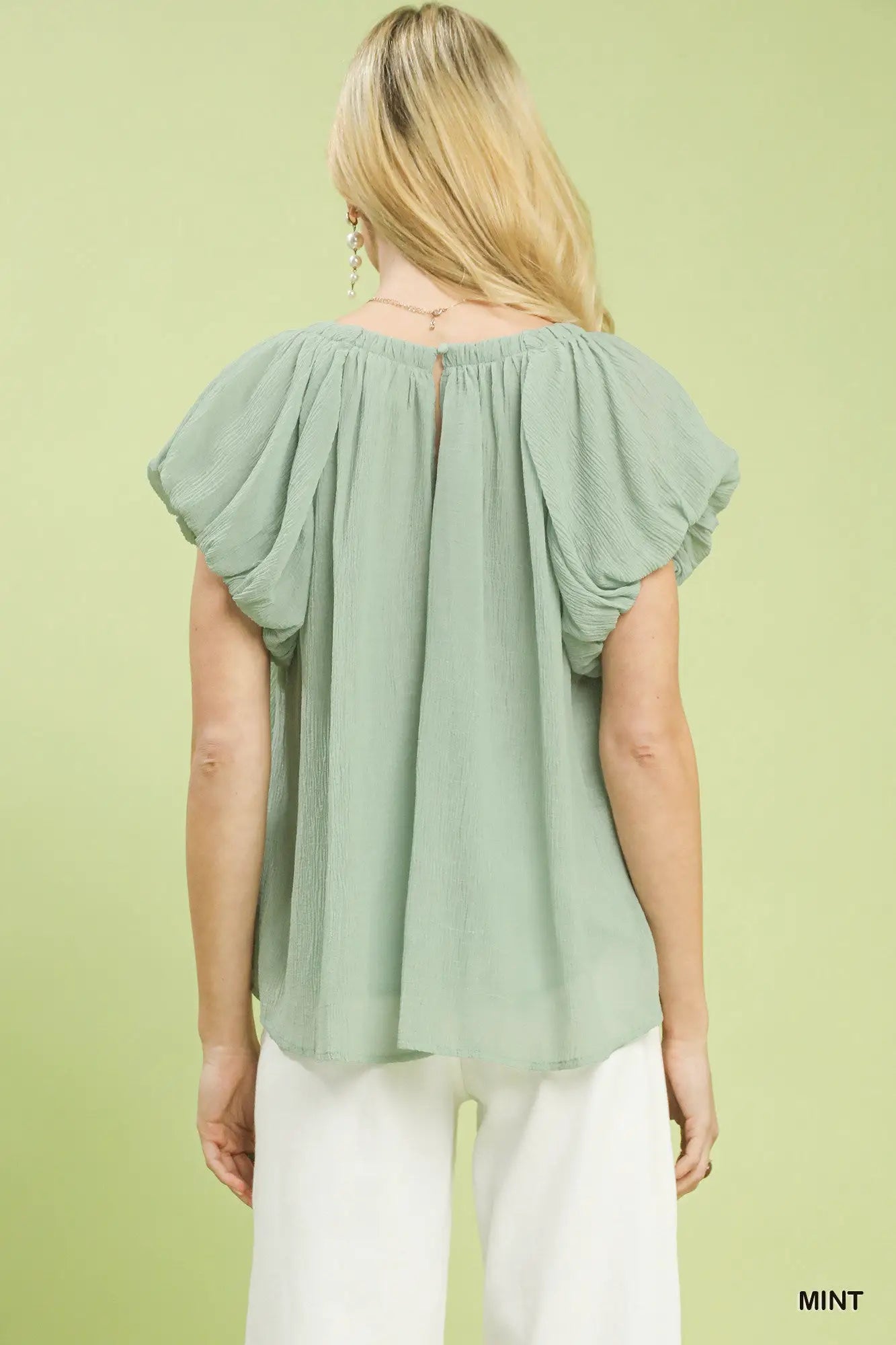 Crinkle Flutter Sleeve Peasant Top | Umgee by Trendsi