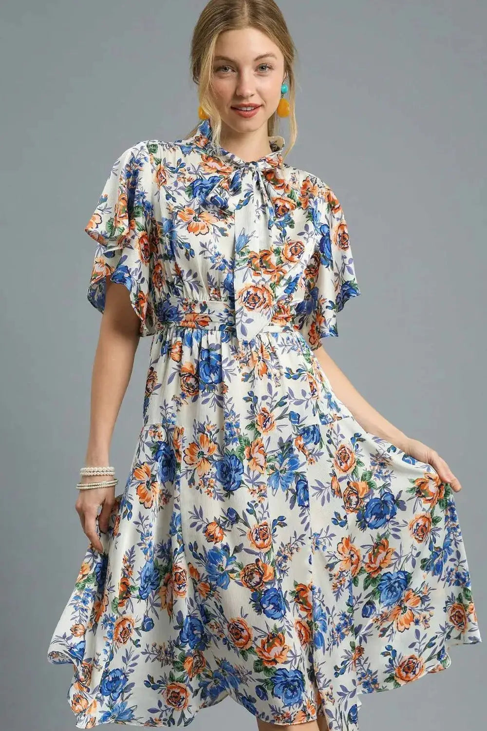 Floral Print Flutter Sleeve Dress | Umgee by Trendsi