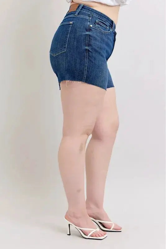 Full Size High Waist Criss-Cross Waistband Denim Shorts Plus | Judy Blue by Trendsi