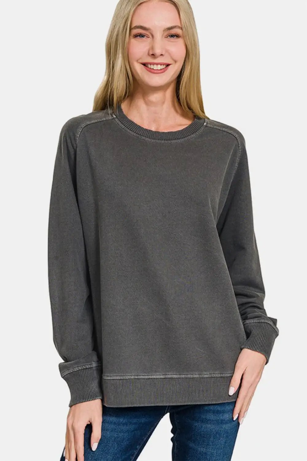 Full Size Pigment Dyed French Terry Sweatshirt | Zenana by Trendsi