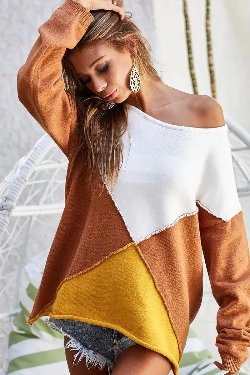 Color Block Geometric Sweater | BiBi by Trendsi