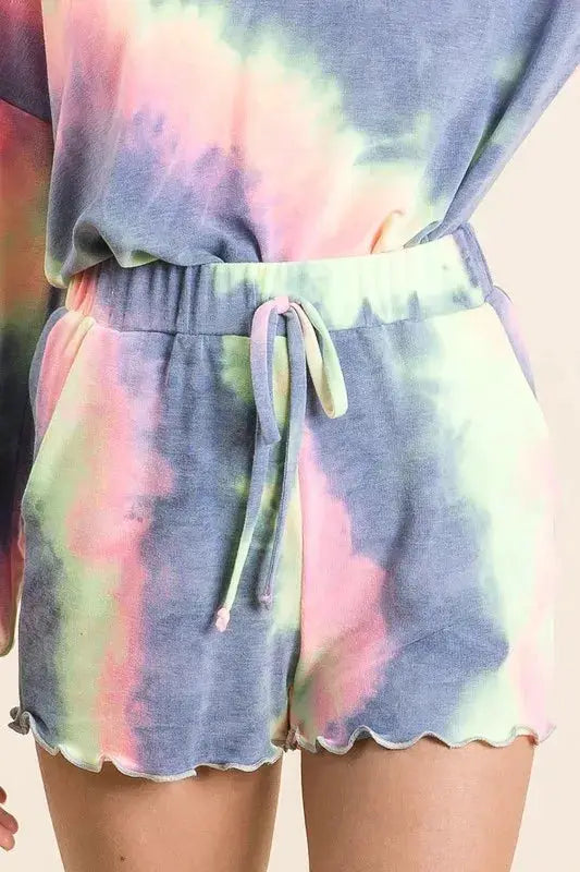 Tie Dye French Terry Shorts and Curly Edge | BiBi by Trendsi