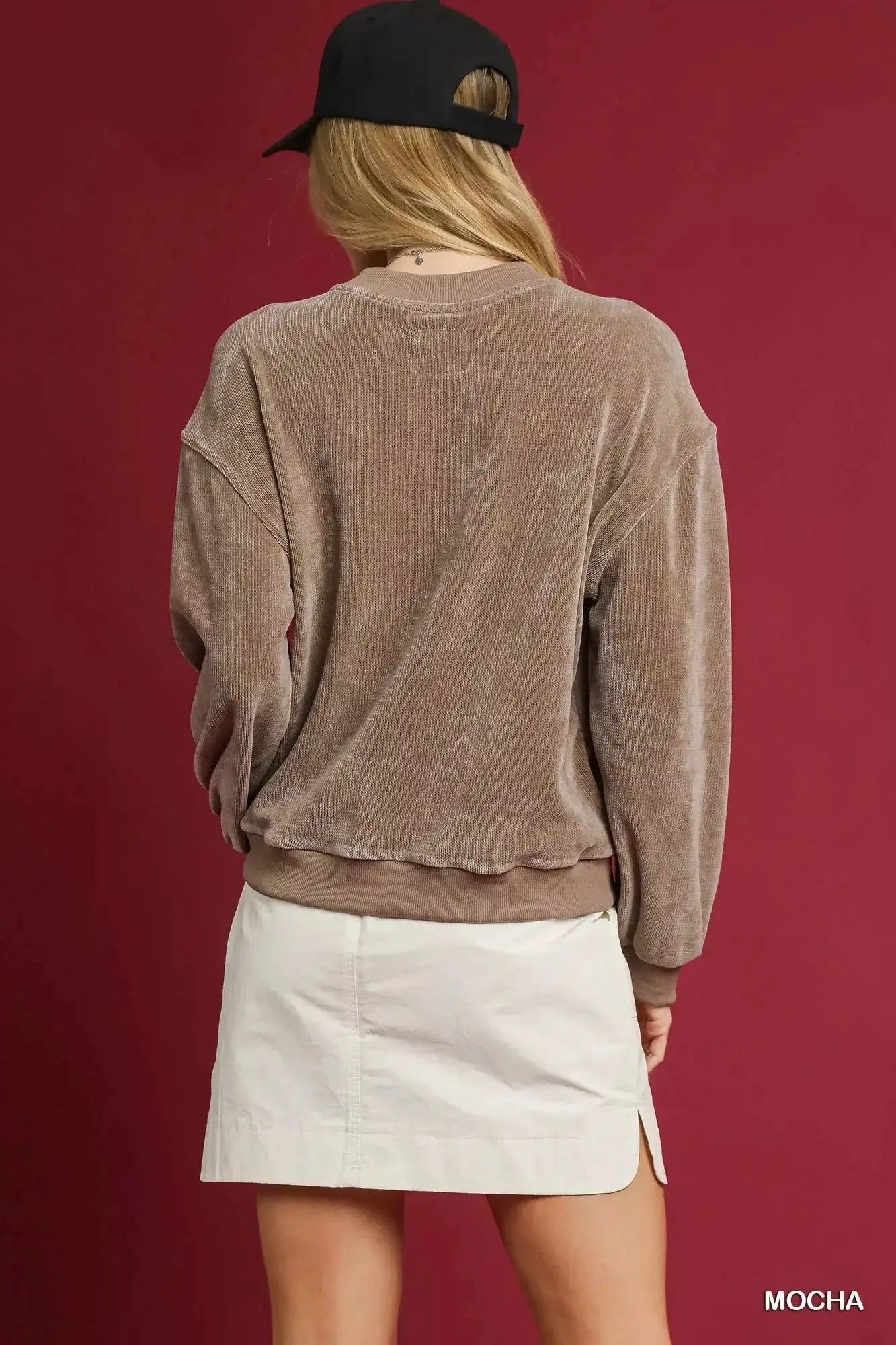 Velour Crewneck Balloon Sleeve Sweatshirt | Umgee by Trendsi