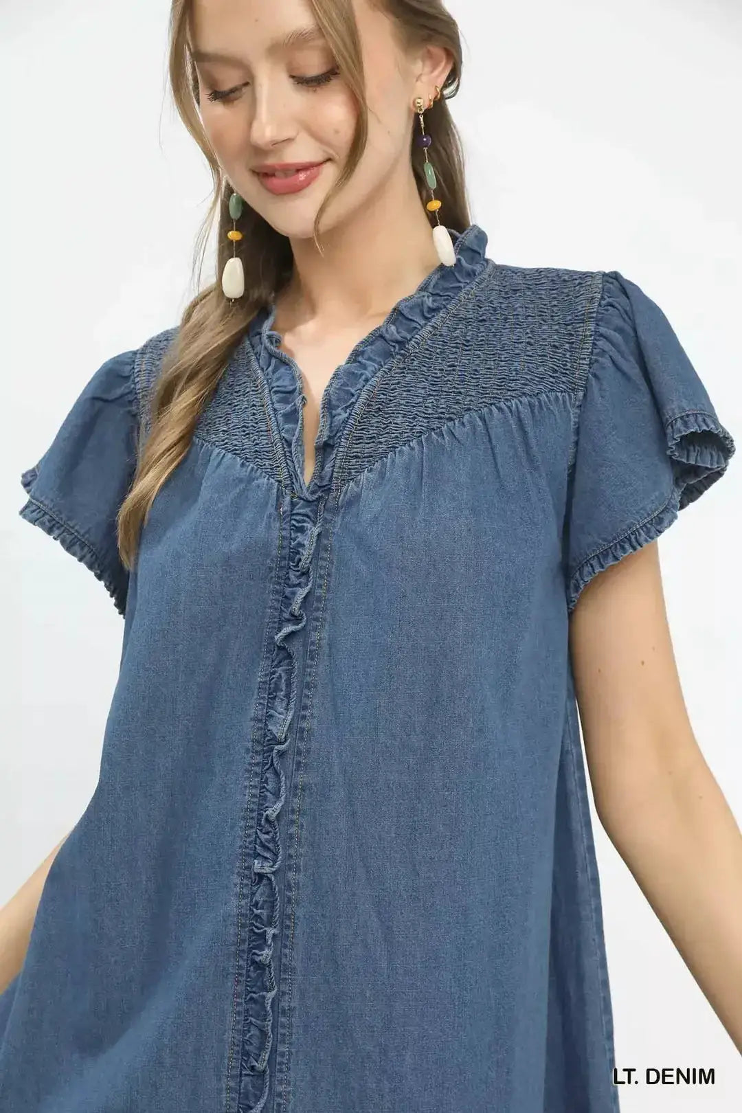 Ruffled Washed Denim Dress | Umgee by Trendsi