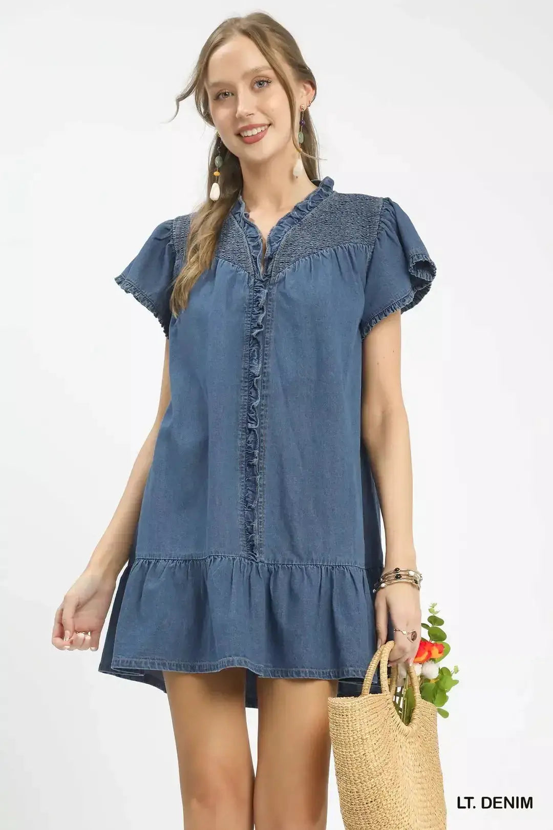 Ruffled Washed Denim Dress | Umgee by Trendsi