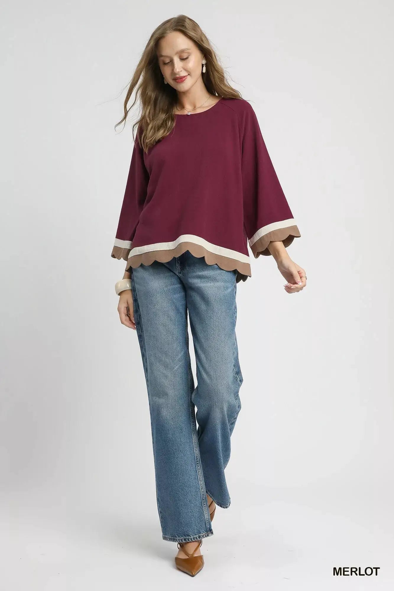 Scalloped Hem Color Block Top | Umgee by Trendsi