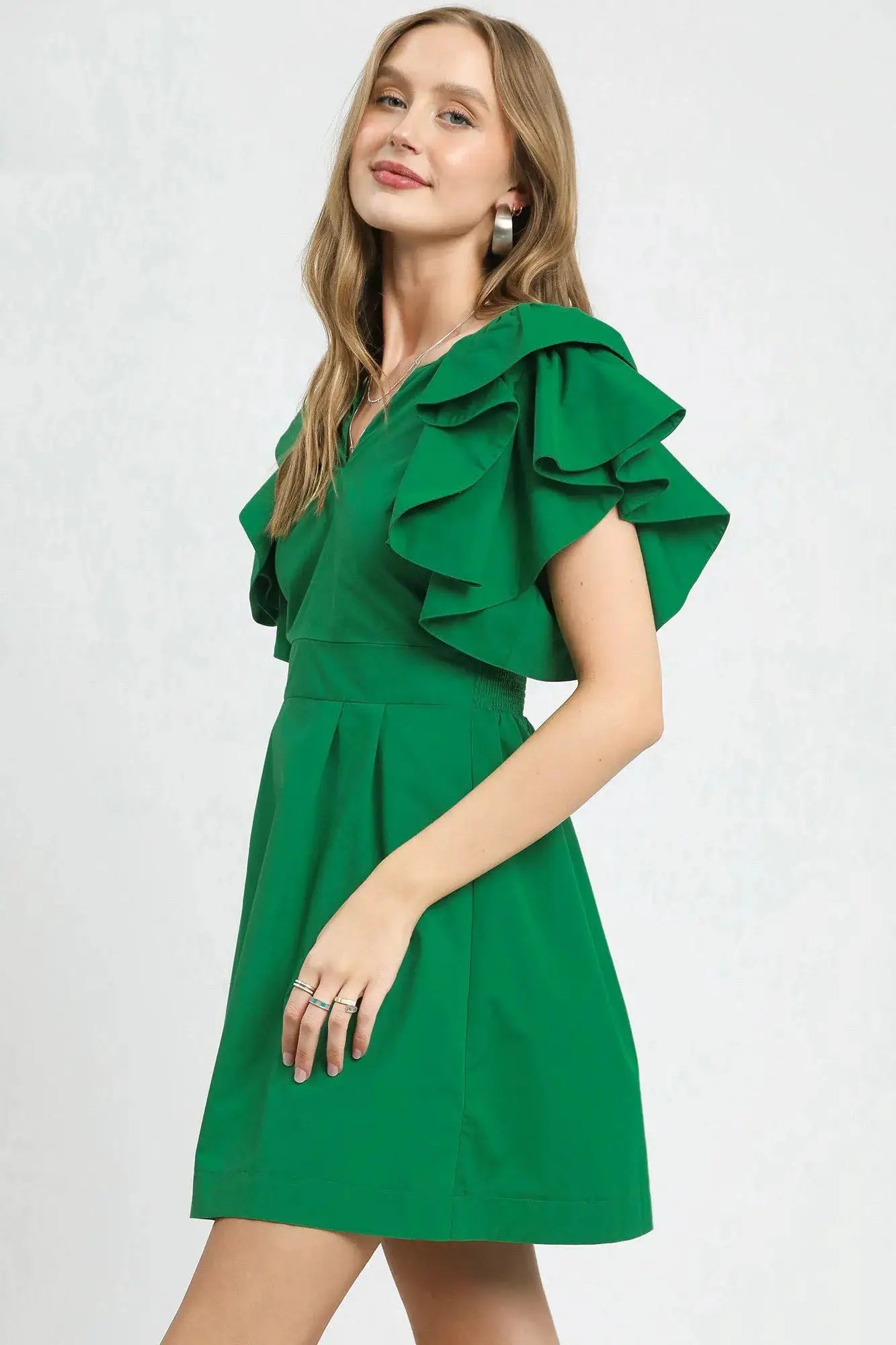 Double Ruffle Sleeve Fit and Flare Dress | Umgee by Trendsi