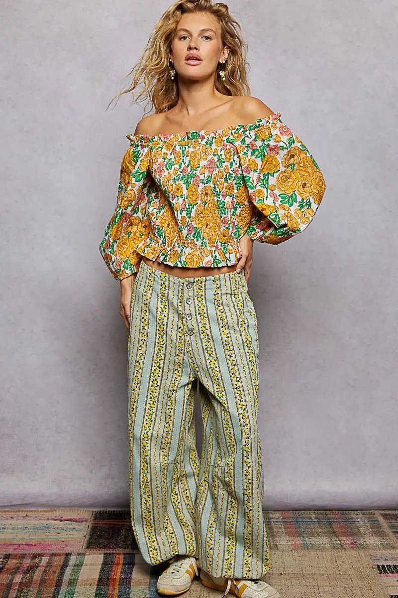 Floral Print Off-Shoulder Smocked Blouse | POL by Trendsi