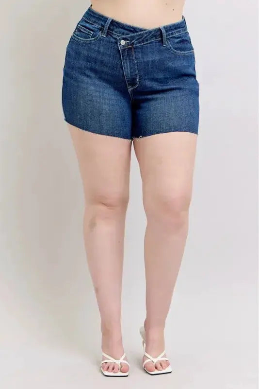 Full Size High Waist Criss-Cross Waistband Denim Shorts Plus | Judy Blue by Trendsi