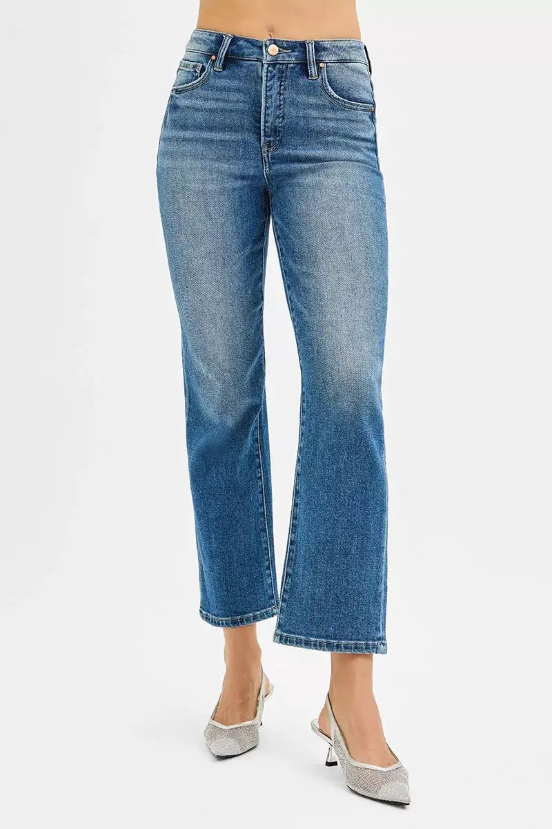 Tummy Control High Rise Crop Straight Jeans | RISEN by Trendsi