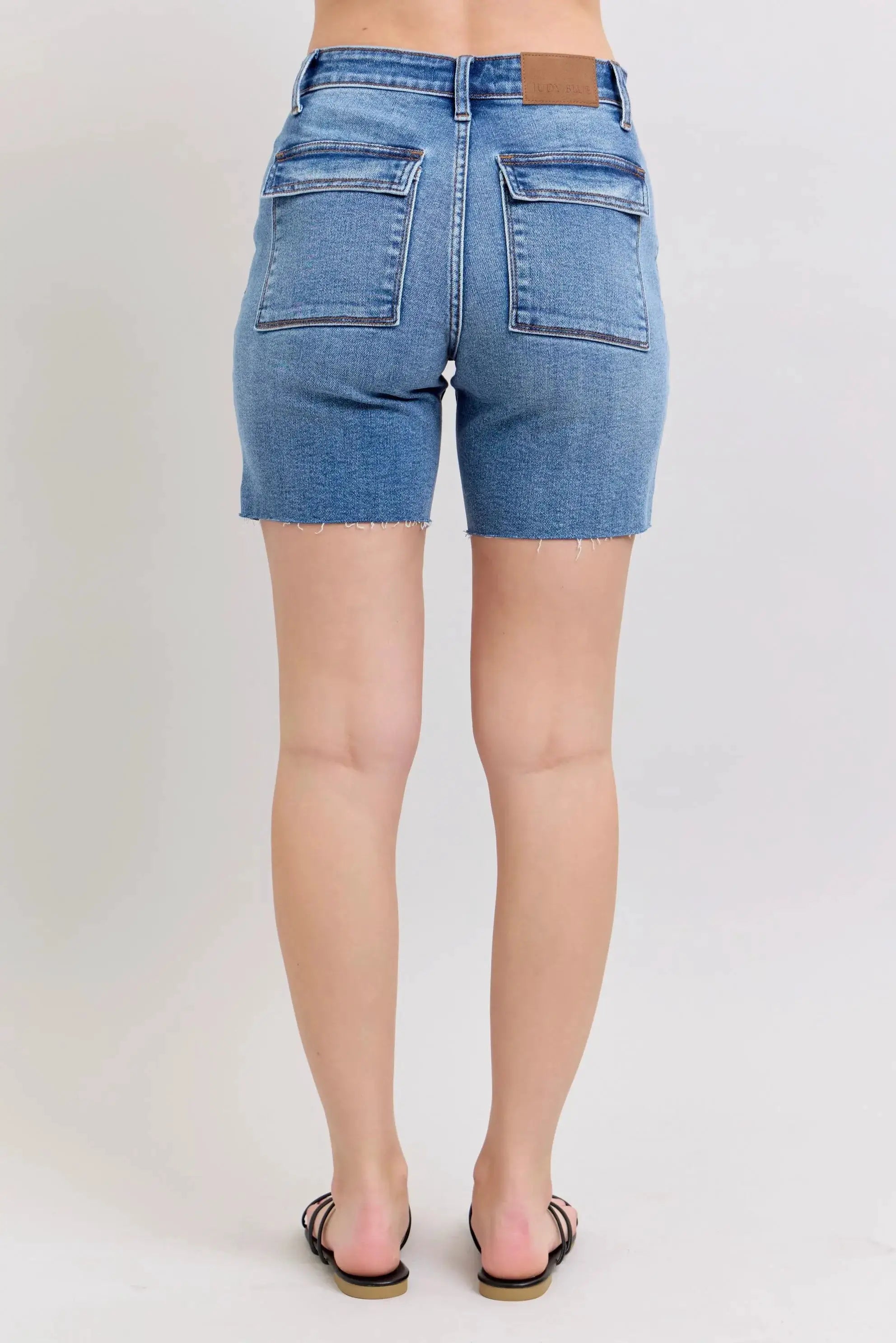 Full Size Mid Rise Bermudas Denim Shorts W/ Back Flap Pockets Plus | Judy Blue by Trendsi