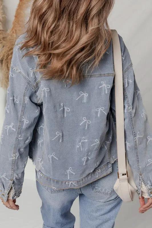 Denim Bow Light Wash Raw Hem Jacket by JUNIPER BLVD