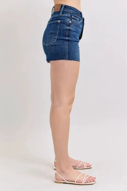 Full Size High Waist Criss-Cross Waistband Denim Shorts Plus | Judy Blue by Trendsi