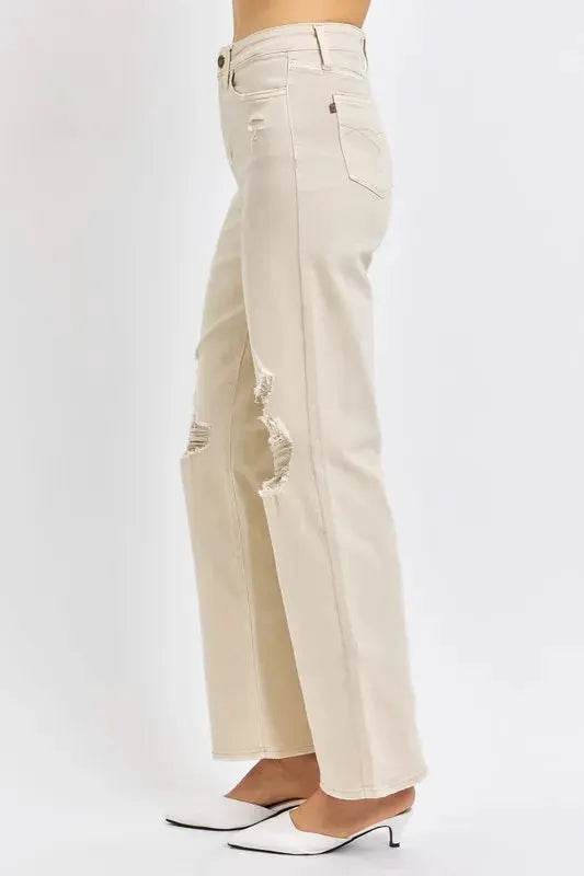 Full Size High Waist Distressed Wide Leg Jeans | Judy Blue by Trendsi