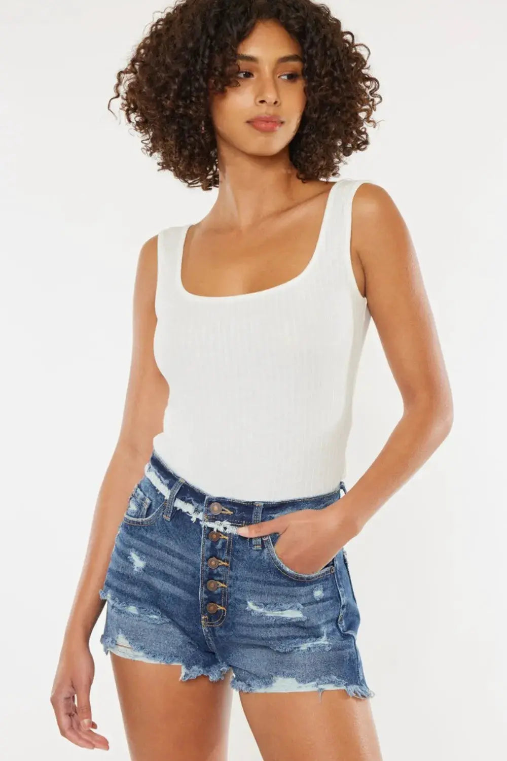 Distressed Button Fly Denim Shorts | Kancan USA by Trendsi