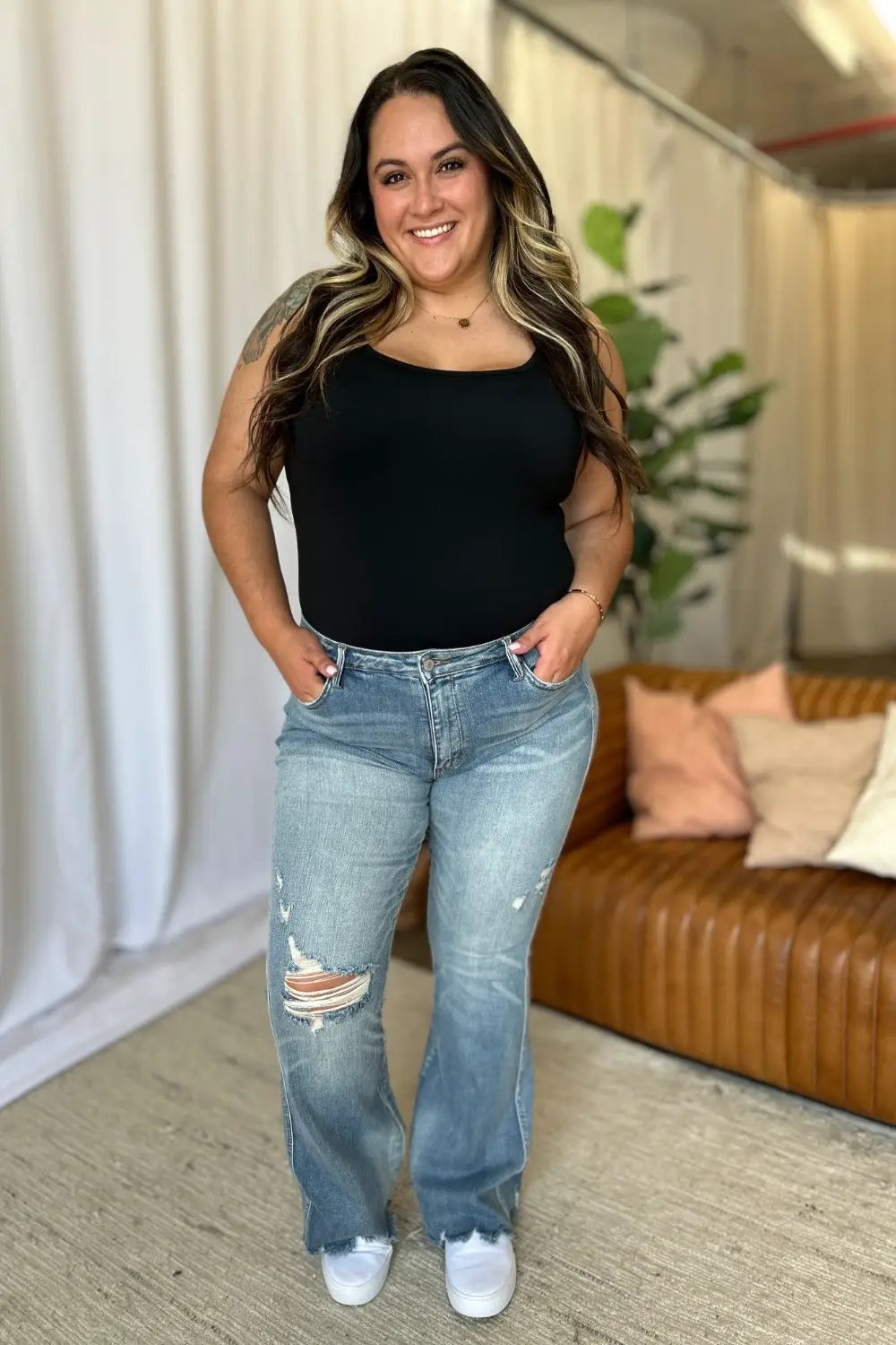 Medium Rise Tummy Control Destroy Flare Jeans | Judy Blue by Trendsi